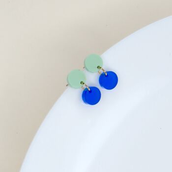 Boucles d'oreilles Dotty en acrylique vert clair bleu profond 2