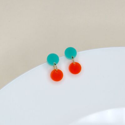 Dotty acrylic earrings in turquoise neon orange