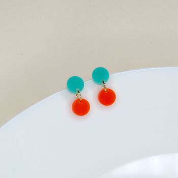 Boucles d'oreilles Dotty en acrylique orange fluo turquoise 1