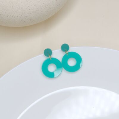 Boucles d'Oreilles Cercle Colorblock en Turquoise Foncé & Turquoise