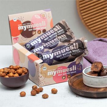mymuesli Boules au Beurre de Noix, Cacao Noisette, boîte de 7, bio 1