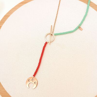 Collana lunga con perline blu e rosse