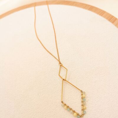 Long thin golden chain necklace with diamond pendant