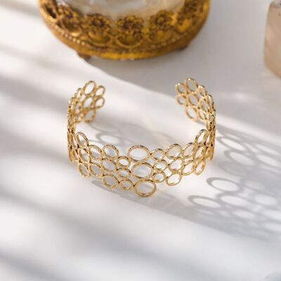 Multi-circle adjustable golden bangle bracelet