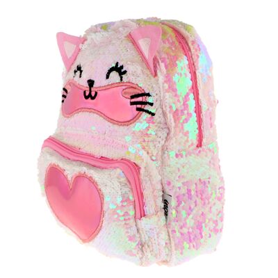 Sequin kitten backpack - With zipper and pocket
