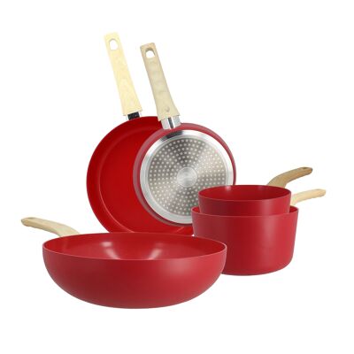 Set 5 magenta pieces
saucepan pan wok
aluminum induction