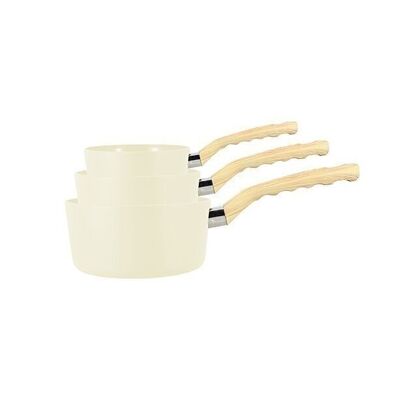 Set of 3 cream saucepans
compatible aluminum
induction 16/18 and 20cm