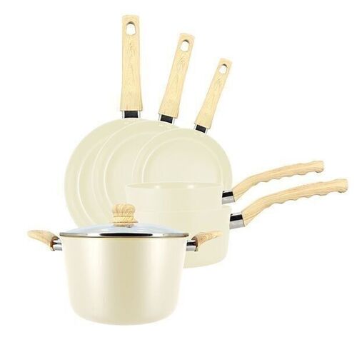 Set 7 pièces crème
casserole poêle faitout
en aluminium induction