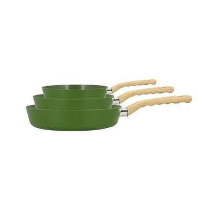 Set 3 poêles olive en aluminium compatible induction 20/24 et 28cm