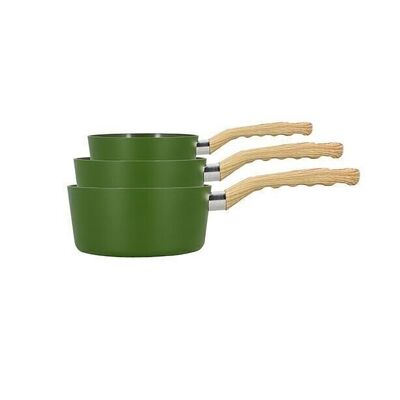 Set of 3 olive aluminum saucepans compatible with induction 16/18 and 20cm