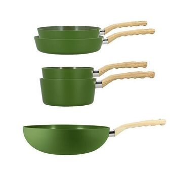 Set 5 pièces olive casserole poêle wok en aluminium induction