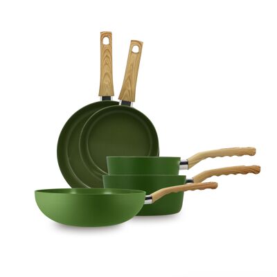 Set 5 pieces olive saucepan induction aluminum wok pan