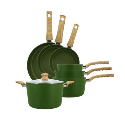 Set 7 pieces olive saucepan frying pan induction aluminum