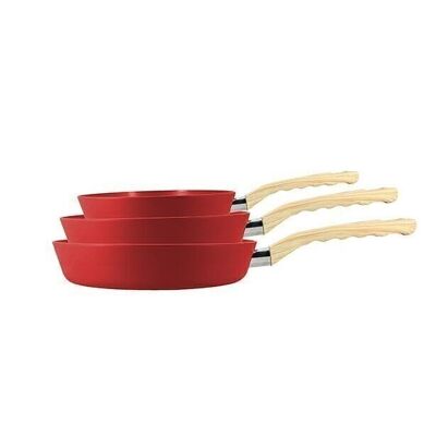 Set of 3 magenta induction-compatible aluminum pans 20/24 and 28cm