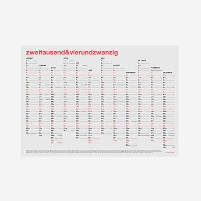 zweitausend&vierundzwanzig - A2 Wandkalender 2024 - Korall