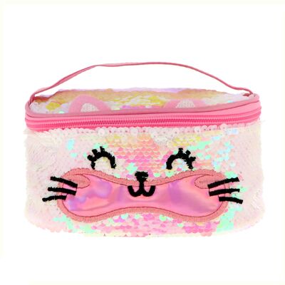 Kitten travel toiletry bag - With sequins - With zipper