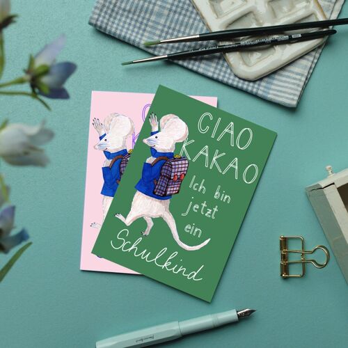 Postkarte Schulmaus Ciao Kakao