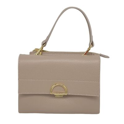 ELEGANT STRUCTURED LEATHER TOTE BAG WITH FLAP AND METALLIC BUCKLE WITH MAGNETIC CLOSURE AND LEATHER HANDLE - B515 LUANA