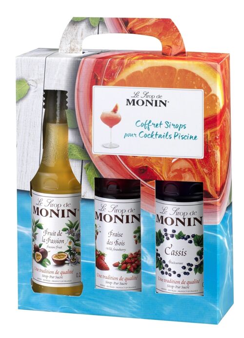 Coffret cadeau Piscine MONIN pour aromatiser vos cocktails de le fête des mères - Arômes naturels -  3x25cl