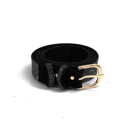 Leather belt with rhinestones - Black