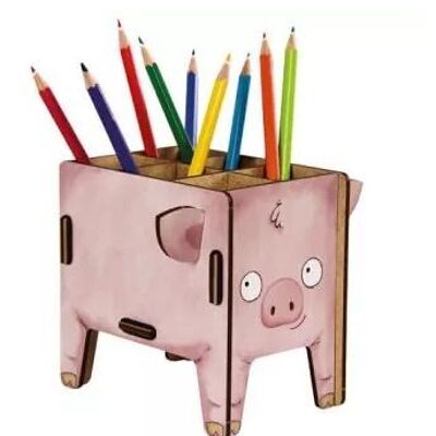 Pen box four-legged friend - pig made of wood