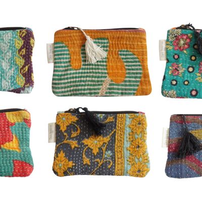 Set of 6 small pouches in Kantha N°25
