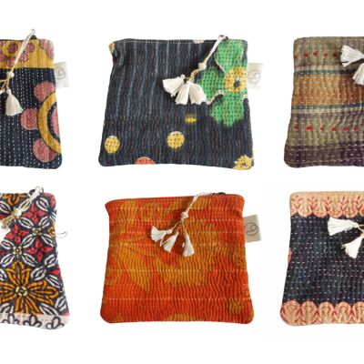Set of 6 pouches in Kantha N°66