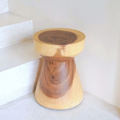 Mesita auxiliar redonda de madera maciza Ø30 cm MANADO Mesita de madera de lluvia con vetas naturales bicolores