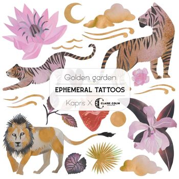 Tatuajes temporales - Jardín Dorado - 16 tatuajes temporales + 1 ilustración 2