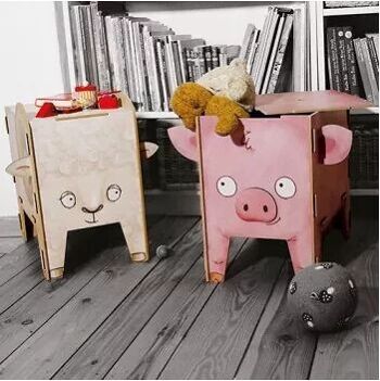 Tabouret à quatre pieds - cochon en bois 3