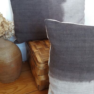 Old hemp cushion cover + cushion - vegetable dye - 50x30cm - 40x40cm - gray