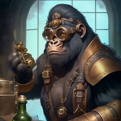 Gorila alquimista steampunk