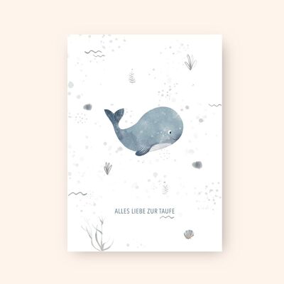 Baptism card "Whale" A6 Congratulations on the baptism of a girl or boy