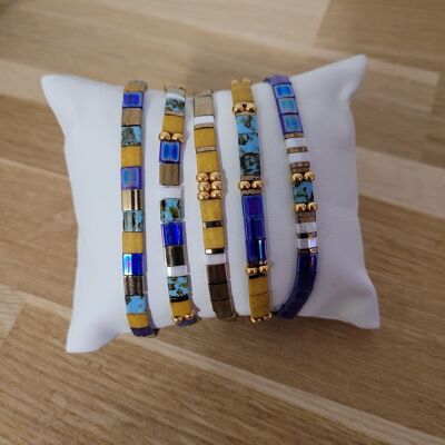 TILA - bracelet - Bijoux - Bleu et jaune moutarde -  cadeaux - Fête des grands-mères