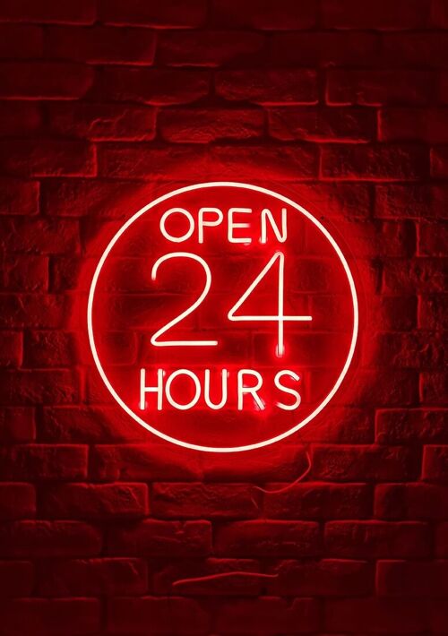 OHNO Woonaccessoires Neon Sign - Open 24 Hours - Neon Verlichting - Rood