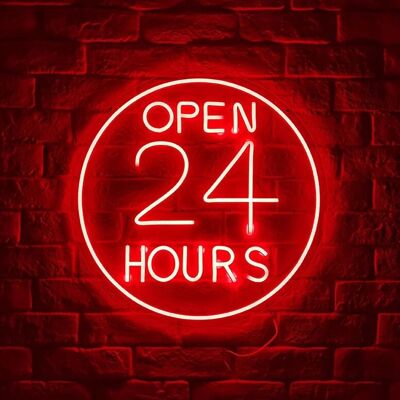 OHNO Woonaccessoires Neon Sign - Open 24 Hours - Neon Verlichting - Rood