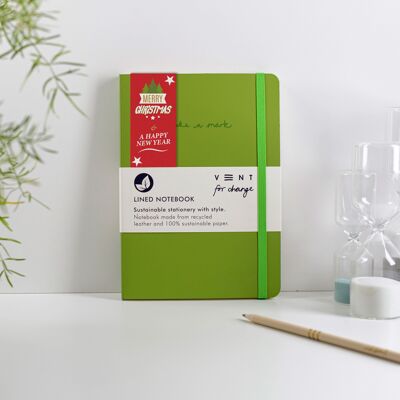 Weihnachten A5 Notizbuch aus recyceltem Leder - Grün