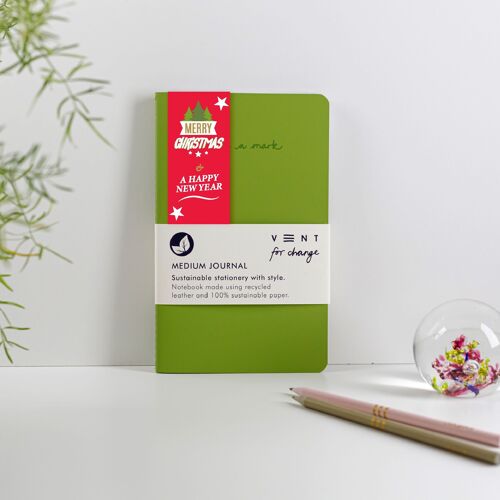 Christmas Recycled Leather Medium Journal - Green