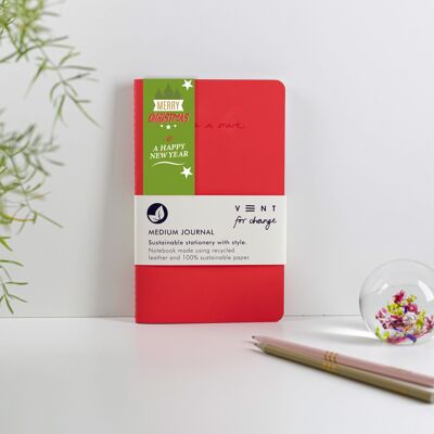 Carnet moyen de Noël en cuir recyclé - Rouge