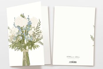 Carte pliée avec enveloppe bouquet bleu blanc, certifiée FSC 4