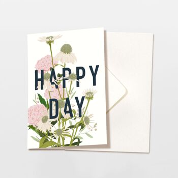 Carte pliée avec enveloppe Happy Day avec fleurs roses, certifiée FSC 1