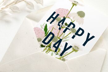 Carte pliée avec enveloppe Happy Day avec fleurs roses, certifiée FSC 2