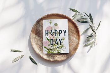 Carte pliée avec enveloppe Happy Day avec fleurs roses, certifiée FSC 5