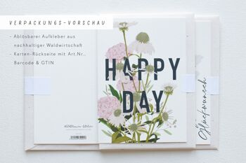 Carte pliée avec enveloppe Happy Day avec fleurs roses, certifiée FSC 8