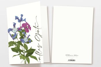 Carte pliée avec enveloppe tout le meilleur avec des fleurs violettes, certifiée FSC 4