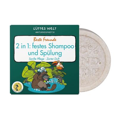 Lüttes Welt BEST FREUNDE shampoing solide & après-shampooing - cosmétique naturelle certifiée, soin des cheveux doux pour les enfants