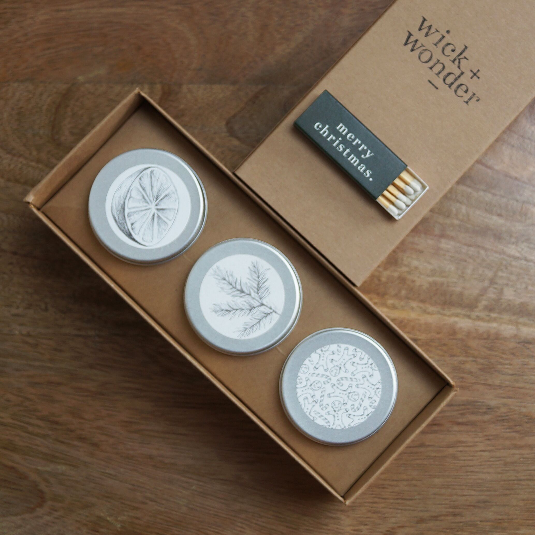 Christmas Candle Bundle: 3x Mini Candles & Matches Gift Set