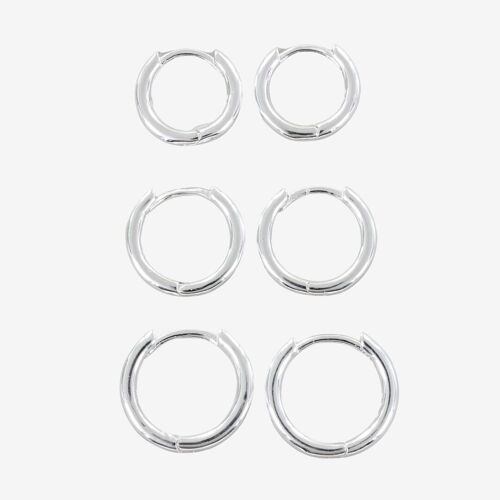 Set of Three Silver Huggie Hoop Earrings