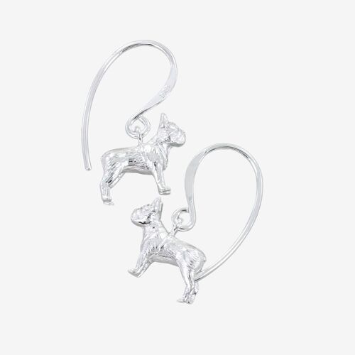 Silver French Bulldog Drop Earrings
