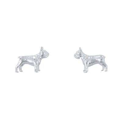 Orecchini a bottone Bulldog francese in argento